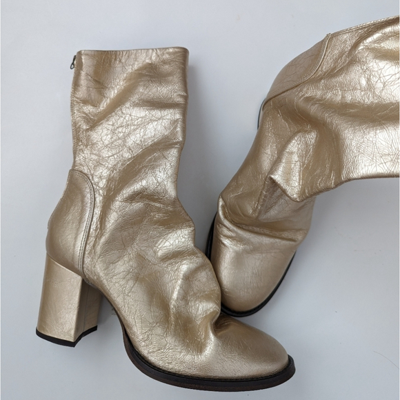 Free PEOPLE gold boots date night Elle block heel ankle 41 11 - Picture 5 of 15